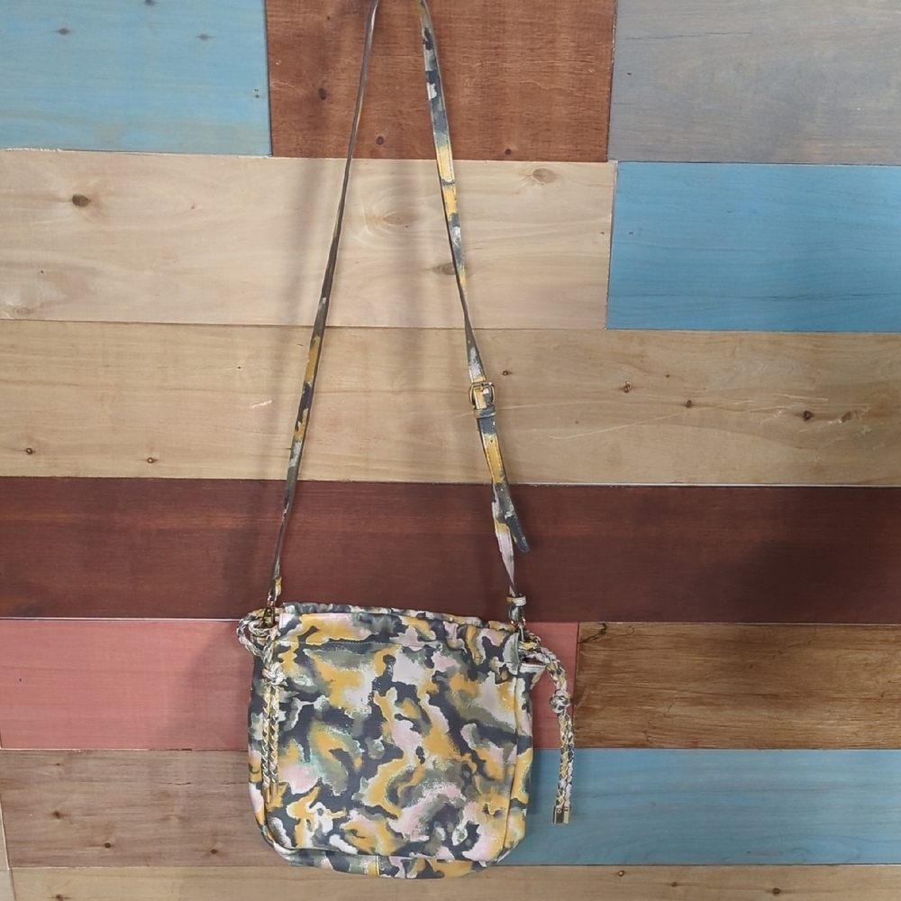 Anne Klein Yellow and Green Crossbody Bag with Floral Design